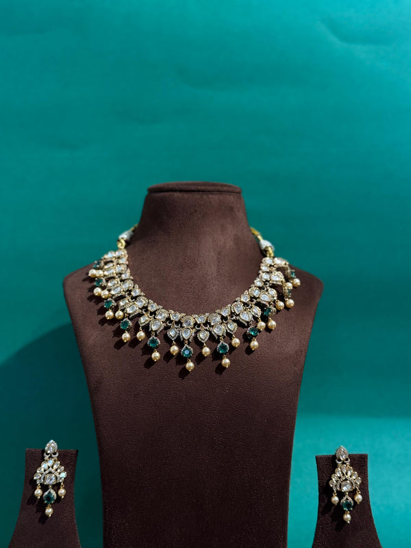 PREMIUM BRASS MATERIAL WITH MOISSONITE POLKI STONE AND SWAROVSKI PEARLS IN VICTORIAN POLISH