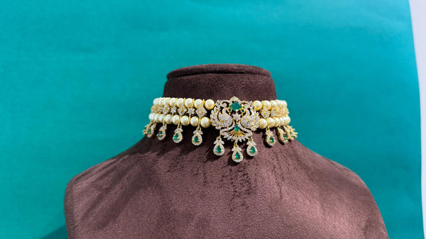 PREMIUM BRASS MATERIAL WITH IMITATION GLASS PEARLS CHOKER SET