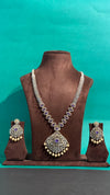 PREMIUM BRASS MATERIAL WITH VICTORIAN POLISH AND CUBIC ZIRCONIA STONES NECKLACE SET WITH SWARVOSKI PEARL BEADS