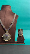 PREMIUM BRASS MATERIAL WITH VICTORIAN POLISH AND CUBIC ZIRCONIA STONES NECKLACE SET WITH SWARVOSKI PEARL BEADS