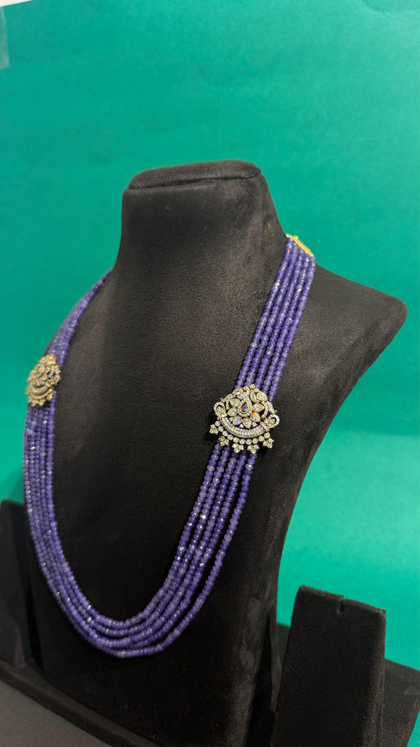 VICTORIAN FINISH SIDE PENDANT WITH ONEX BEADS MALA