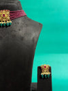 GRAND KEMPU CHOKER WITH ROYAL RUBY SHADE BEADS AND GREEN DROPS