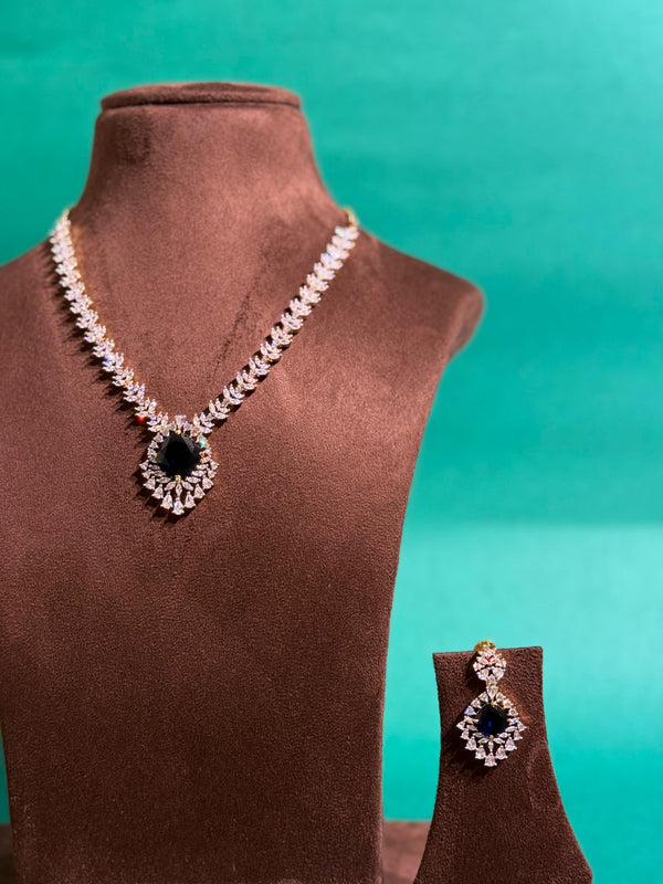 CUBIC ZIRCONIA NECKLACE IN GANGA JAMUNA POLISH WITH PREMIUM BRASS MATERIAL