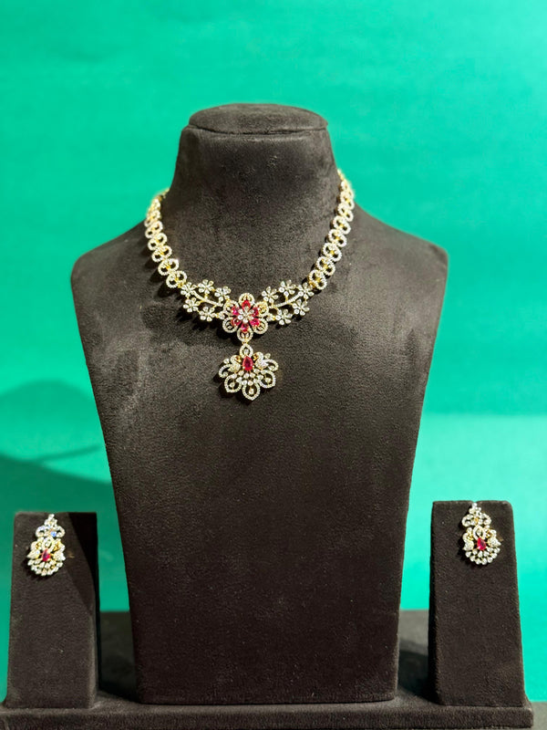 ZIRCONIA STONE NECKLACE WITH GANGA JAMUNA POLISH