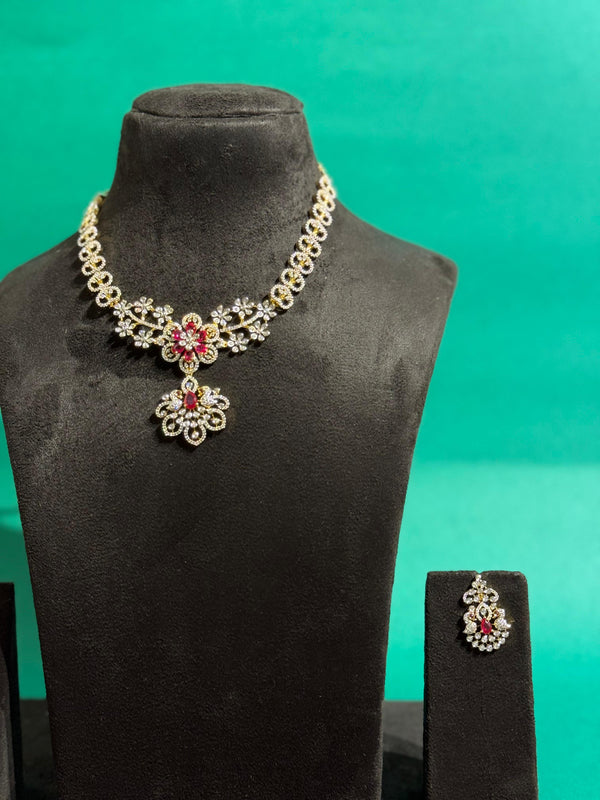 ZIRCONIA STONE NECKLACE WITH GANGA JAMUNA POLISH