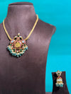 PEACOCK NECKLACE SET WITH REAL JADAU KUNDAN STONES AND NATURAL STRAWBERRY BEADS