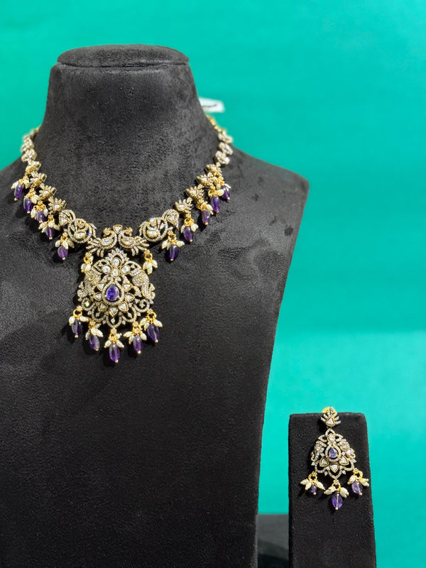 PEACOCK NECKLACE SET IN VICTORIAN POLISH WITH IMITATION BEADS FALL