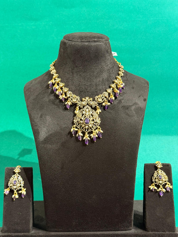PEACOCK NECKLACE SET IN VICTORIAN POLISH WITH IMITATION BEADS FALL