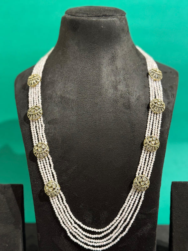 CRYSTAL BEADS MALA WITH SIDE PENDANT IN VICTORIAN FINISH