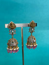 TRENDING JHUMKA'S WITH CUBIC ZIRCONIA STONES AND REAL STRAWBERY BEADS IN VICTORIAN POLISH