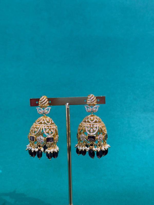 TRENDING JHUMKA'S IN PREMIUM BRASS MATERIAL WITH CUBIC ZIRCONIA STONES