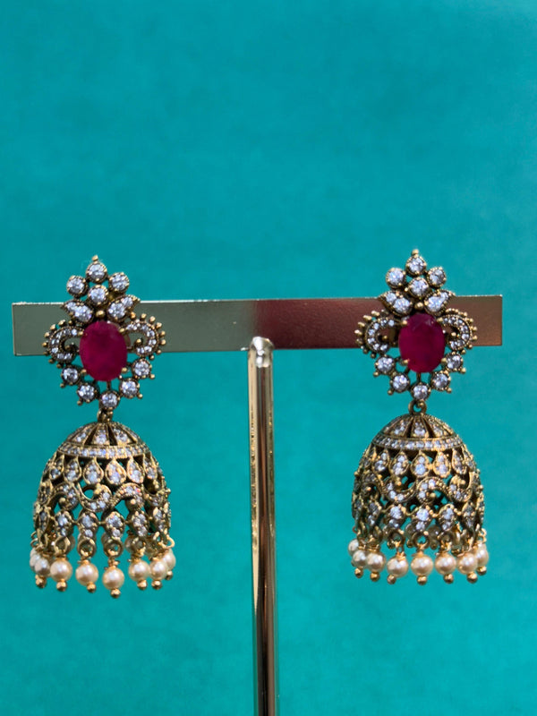 TRENDING JHUMKA'S IN PREMIUM BRASS MATERIAL WITH VICTORIAN POLISH AND SWARVOSKI PEARLS