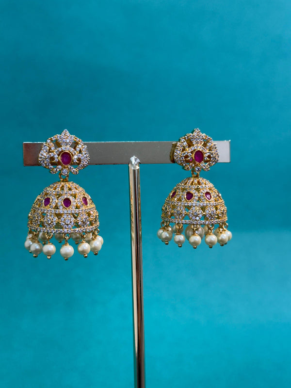 TRENDING JHUMKA'S IN PREMIUM BRASS MATERIAL WITH CUBIC ZIRCONIA STONES