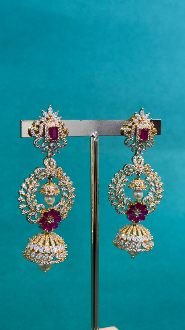 TRENDING JHUMKA'S IN PREMIUMBRAAS MATERIAL WITH CUBIC ZIRCONIA STONES