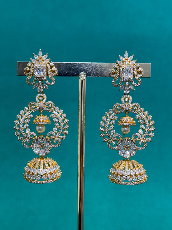 TRENDING JHUMKA'S IN PREMIUM BRASS MATERIAL WITH CUBIC ZIRCONIA STONES