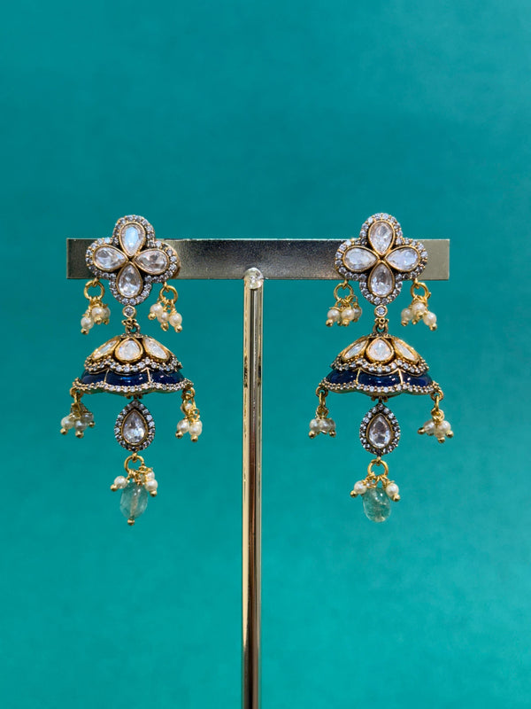 TRENDING JHUMKA'S IN PREMIUM BRASS MATERIAL WITH KUNDAN STONES AND NATURAL STRAWBERRY BEADS FALL