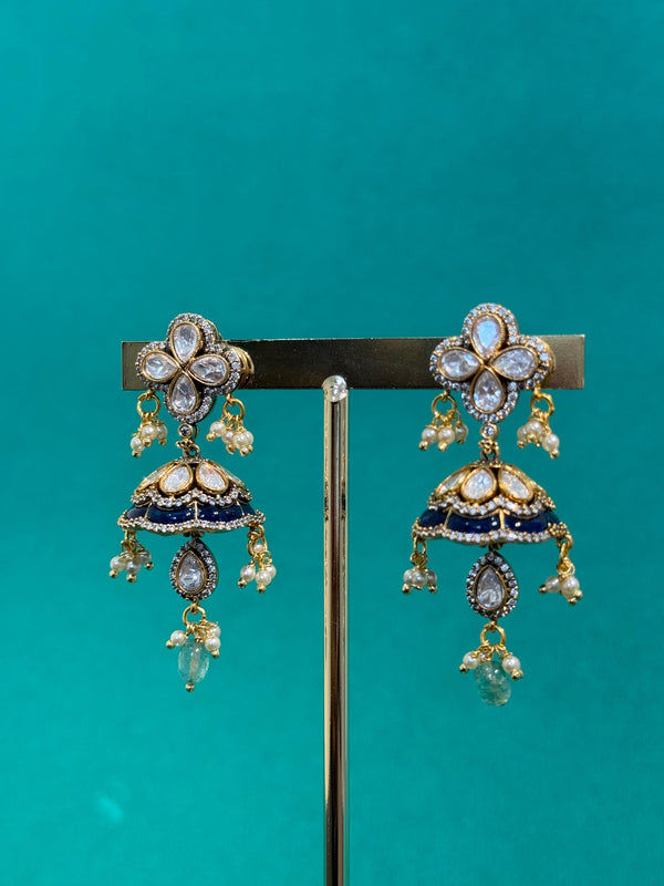 TRENDING JHUMKA'S IN PREMIUM BRASS MATERIAL WITH KUNDAN STONES AND NATURAL STRAWBERRY BEADS FALL