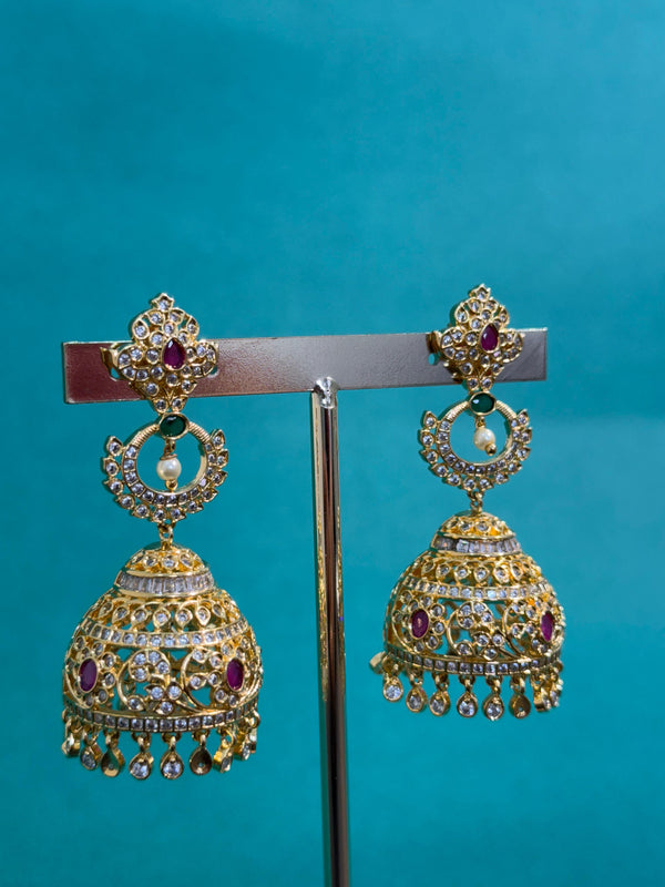 TRENDING JHUMKA'S IN PREMIUM BRASS MATERIAL WITH CUBIC ZIRCONIA STONES