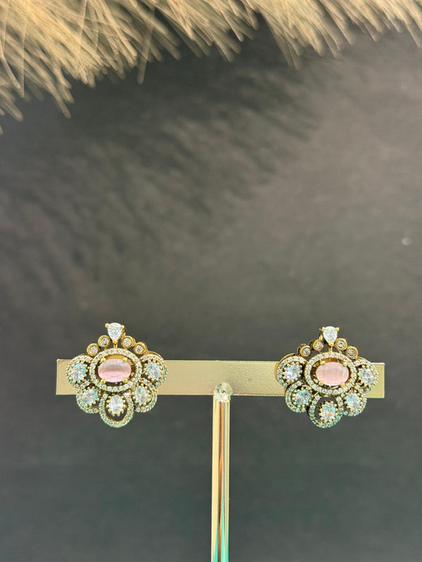 TRENDING VICTORIAN POLISH EARINGS IN PREMIUM BRASS MATERIAL WITH CUBIC ZIRCONIA STONES