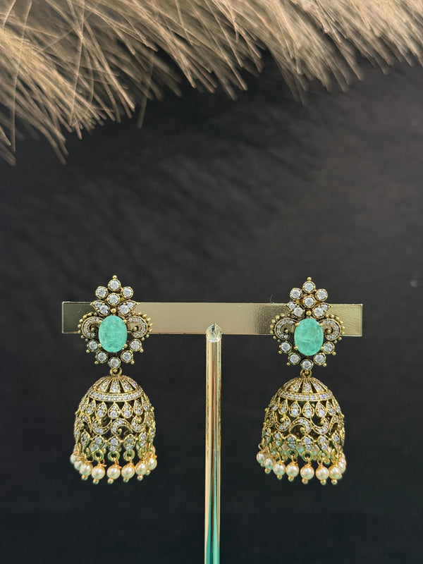TRENDING JHUMKA'S IN VICTORIAN POLISH WITH CUBIC ZIRCONIA STONES