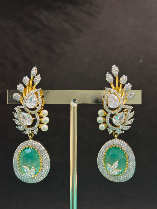 TRENDING EARINGS WITH GANGA JAMUNA POLISH AND CUBIC ZIRCONIA STONES