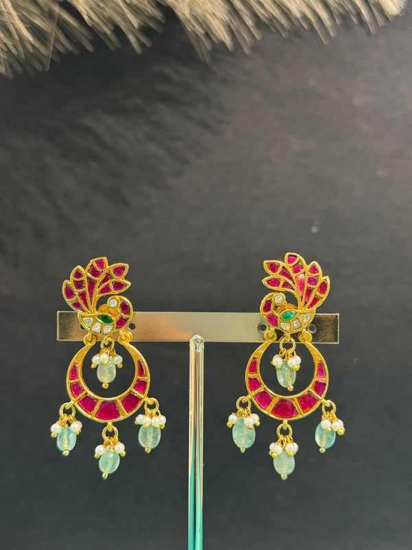 TRENDING KUNDAN EARINGS WITH REAL JADAU KUNDAN STONES AND STRAWBERRY BEADS FALL