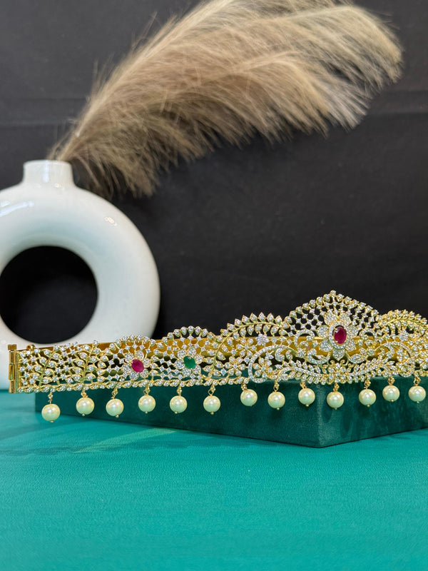 TRENDING VADDANAM IN GANGA JAMUNA POLISH WITH CUBIC ZIRCONIA STONES IN FREE SIZE