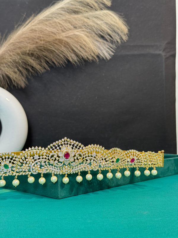 TRENDING VADDANAM IN GANGA JAMUNA POLISH WITH CUBIC ZIRCONIA STONES IN FREE SIZE