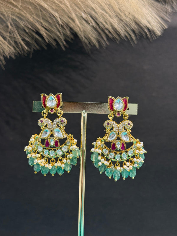 TRENDING EARINGS WITH REAL JADAU KUNDAN STONES AND STRAWBERRY BEADS