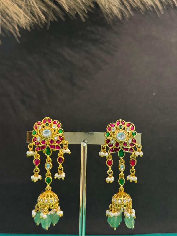 TRENDING EARINGS WITH REAL JADAU KUNDAN STONES AND STRAWBERRY BEADS