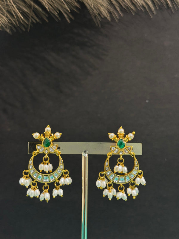 TRENDING CHANDBALI WITH REAL JADAU KUNDAN STONES AND RICE PEARLS FALL