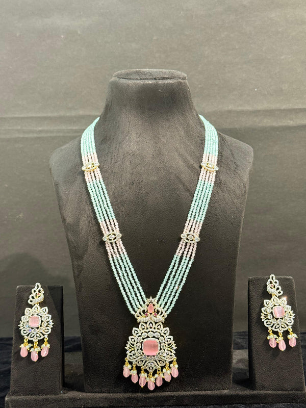 TRENDING MALA IN GANGA JAMUNA POLISH WITH ZIRCONIA STONES AND STRAWBERRY BEADS FALL