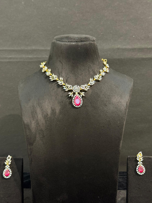 TRENDING NECKLACE IN GANGA JAMUNA POLISH WITH CUBIC ZIRCONIA STONES