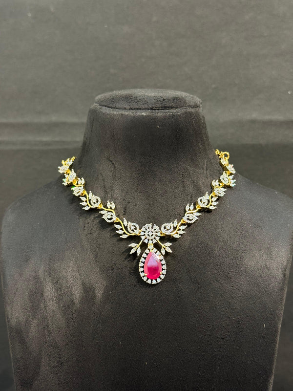 TRENDING NECKLACE IN GANGA JAMUNA POLISH WITH CUBIC ZIRCONIA STONES