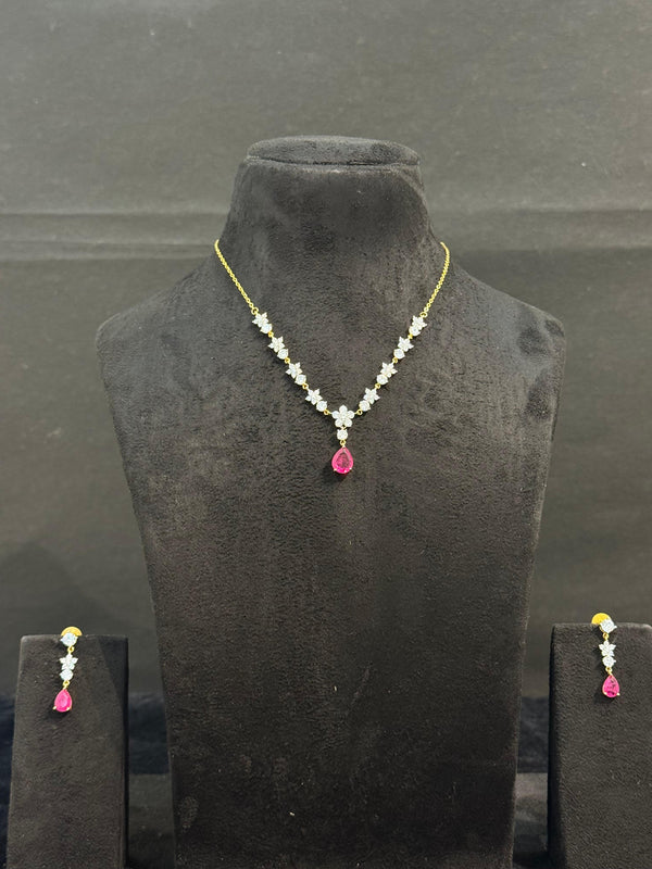 TRENDING NECKLACE SET IN GANGA JAMUNA POLISH WITH CUBIC ZIRCONIA STONES