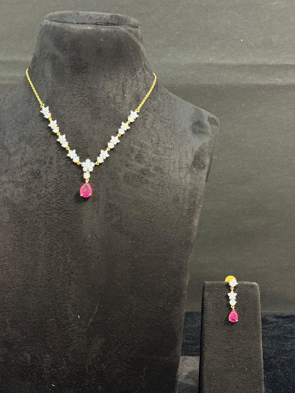 TRENDING NECKLACE SET IN GANGA JAMUNA POLISH WITH CUBIC ZIRCONIA STONES