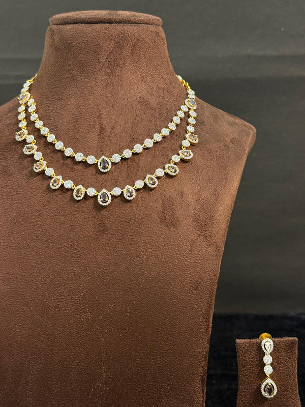 TRENDING NECKLACE SET IN GANGA JAMUNA POLISH WITH CUBIC ZIRCONIA STONES