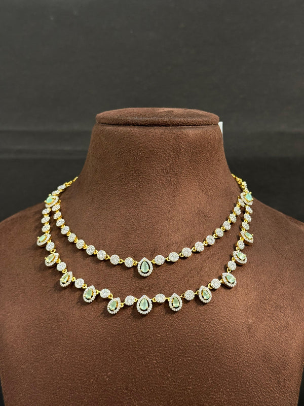 TRENDING NECKLACE SET IN GANGA JAMUNA PPOLISH WITH CUBIC ZIRCONIA STONES