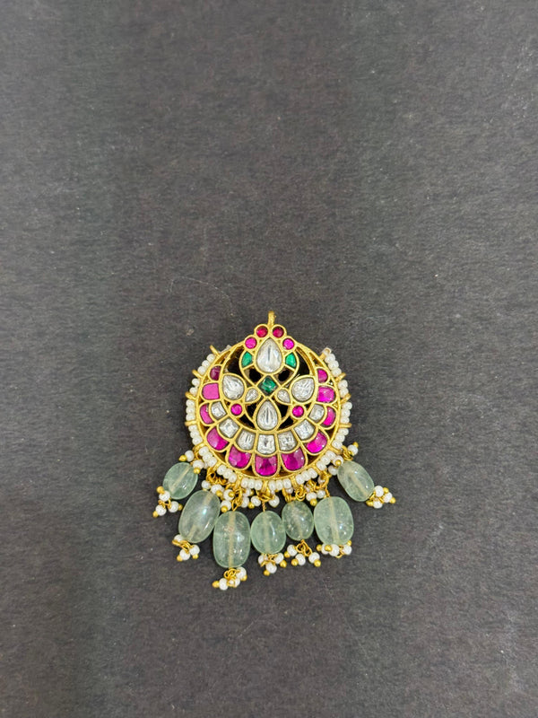 TIKA IN PREMIUM BRASS MATERIAL WITH REAL JADAU KUNDAN STONES AND STRAWBERRY BEADS FALL