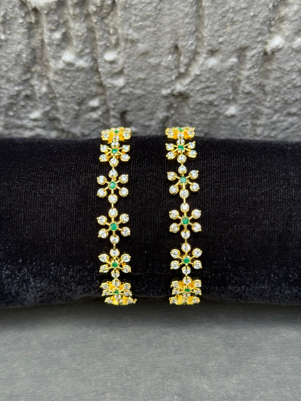 BANGLES IN PREMIUM BRASS MATERIAL WITH GANGA JAMUNA POLISH AND ZIRCON STONES,SET OF 2