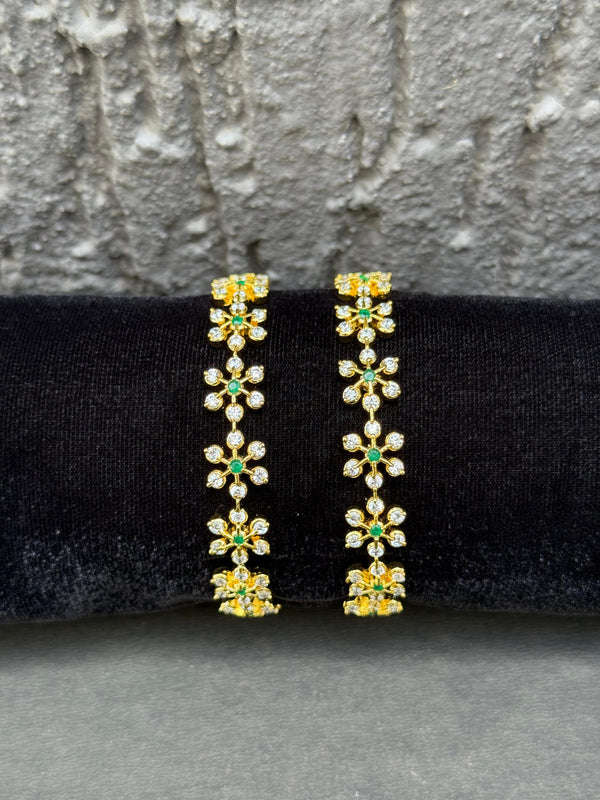 BANGLES IN PREMIUM BRASS MATERIAL WITH GANGA JAMUNA POLISH AND ZIRCON STONES,SET OF 2