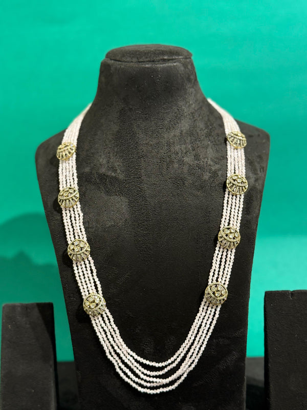 CRYSTAL BEADS MALA WITH SIDE PENDANT IN VICTORIAN FINISH