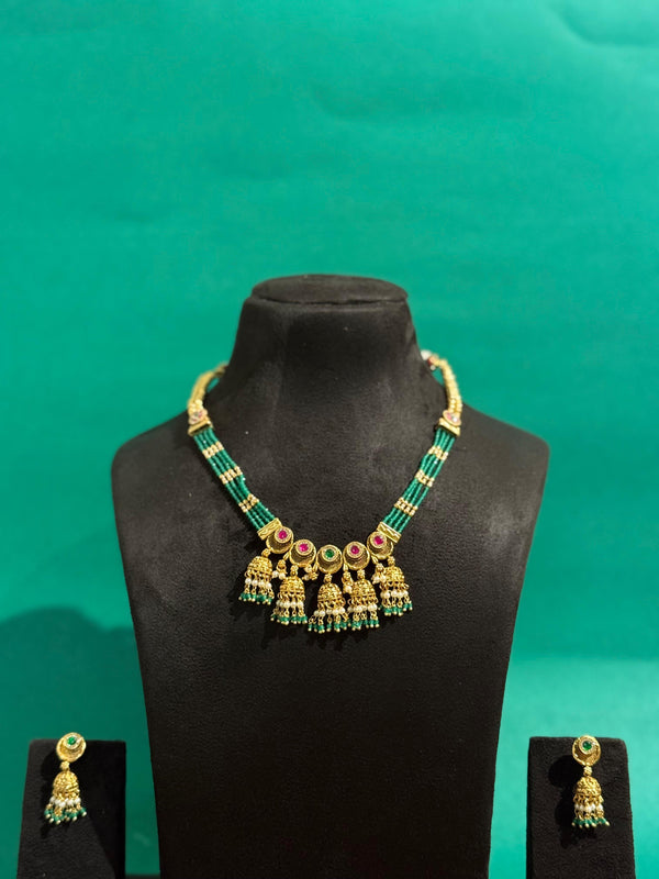 TRENDING JADAU KUNDAN NECKLACE SET WITH CZ BEADS