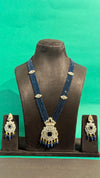 PREMIUM BRASS MATERIAL WITH GANGA JAMUNA POLISH PEACOCK PENDANT SET WITH CRYSTAL BEADS MALA