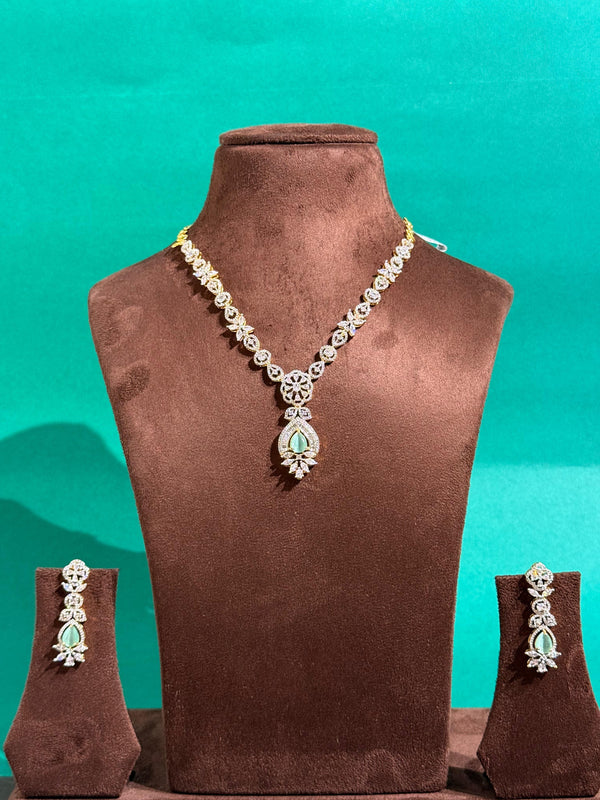 CUBIC ZIRCONIA NECKLACE SET IN GANGA JAMUNA POLISH
