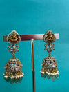 TRENDING JHUMKA'S IN PREMIUM BRASS MATERIAL WITH CUBIC ZIRCONIA STONES,VICTORIAN POLISH AND NATURAL STRAWBERRY BEADS