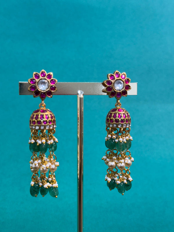 TRENDING REAL JADAU KUNDAN JHUMKA'S WITH STRAWBERRY BEADS