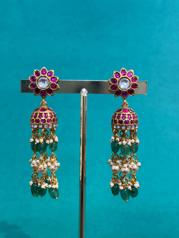 TRENDING REAL JADAU KUNDAN JHUMKA'S WITH STRAWBERRY BEADS