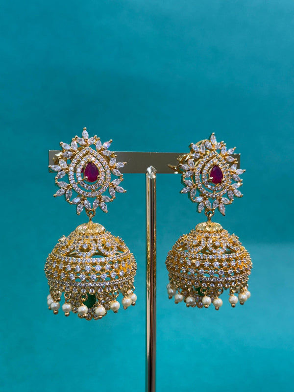 TRENDING JHUMKA'S IN PREMIUM BRASS MATERIAL WITH CUBIC ZIRCONIA STONES