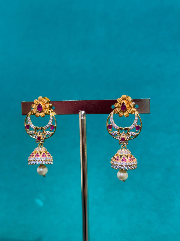 TRENDING JHUMKA'S IN PREMIUM BRASS MATERIAL WITH CUBIC ZIRCONIA STONES